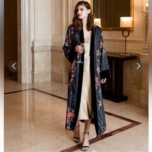 Kim + One Black Floral Cherry Blossom & Crane Robe